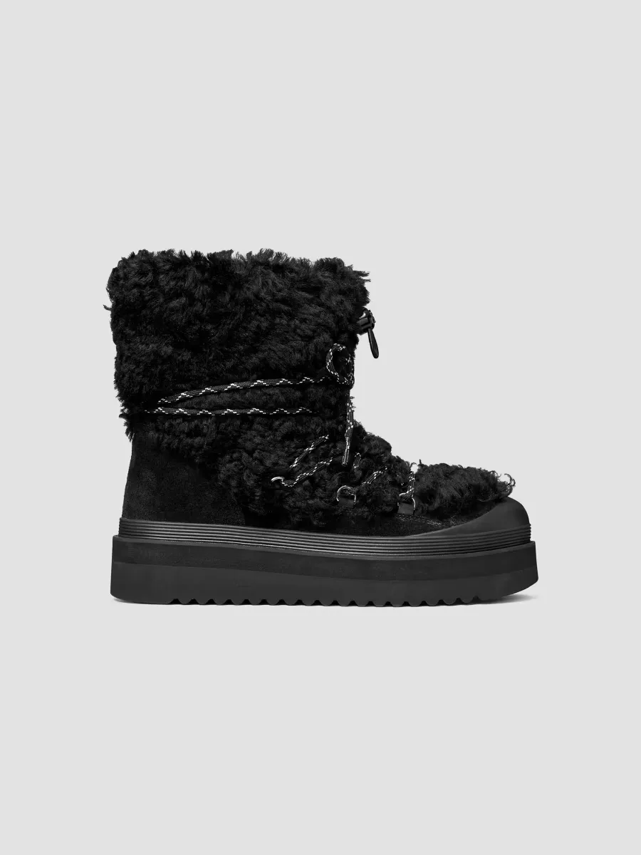 Mellow Shearling-Suede Lace-Up Boots by Tory Burch