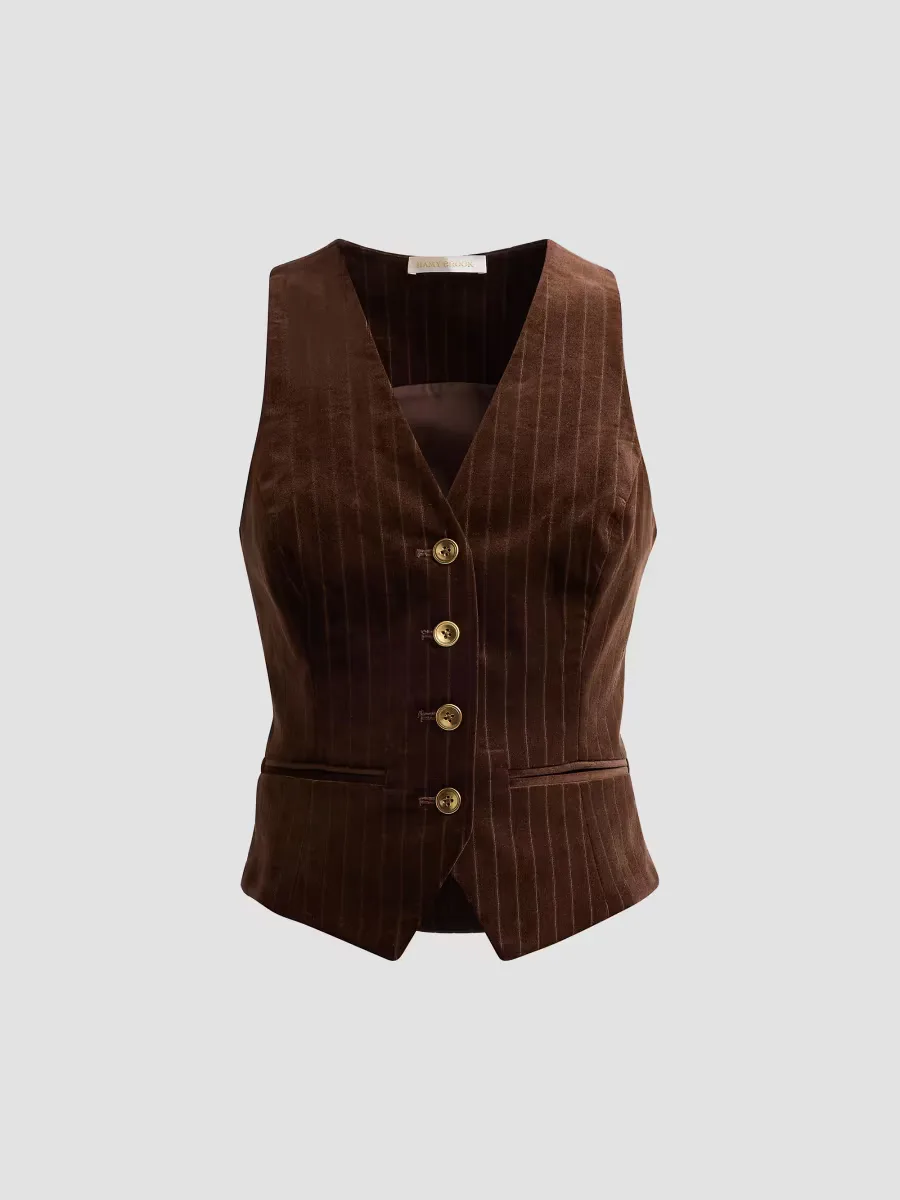 Noelle Pinstriped Cotton-Blend Vest by Ramy Brook