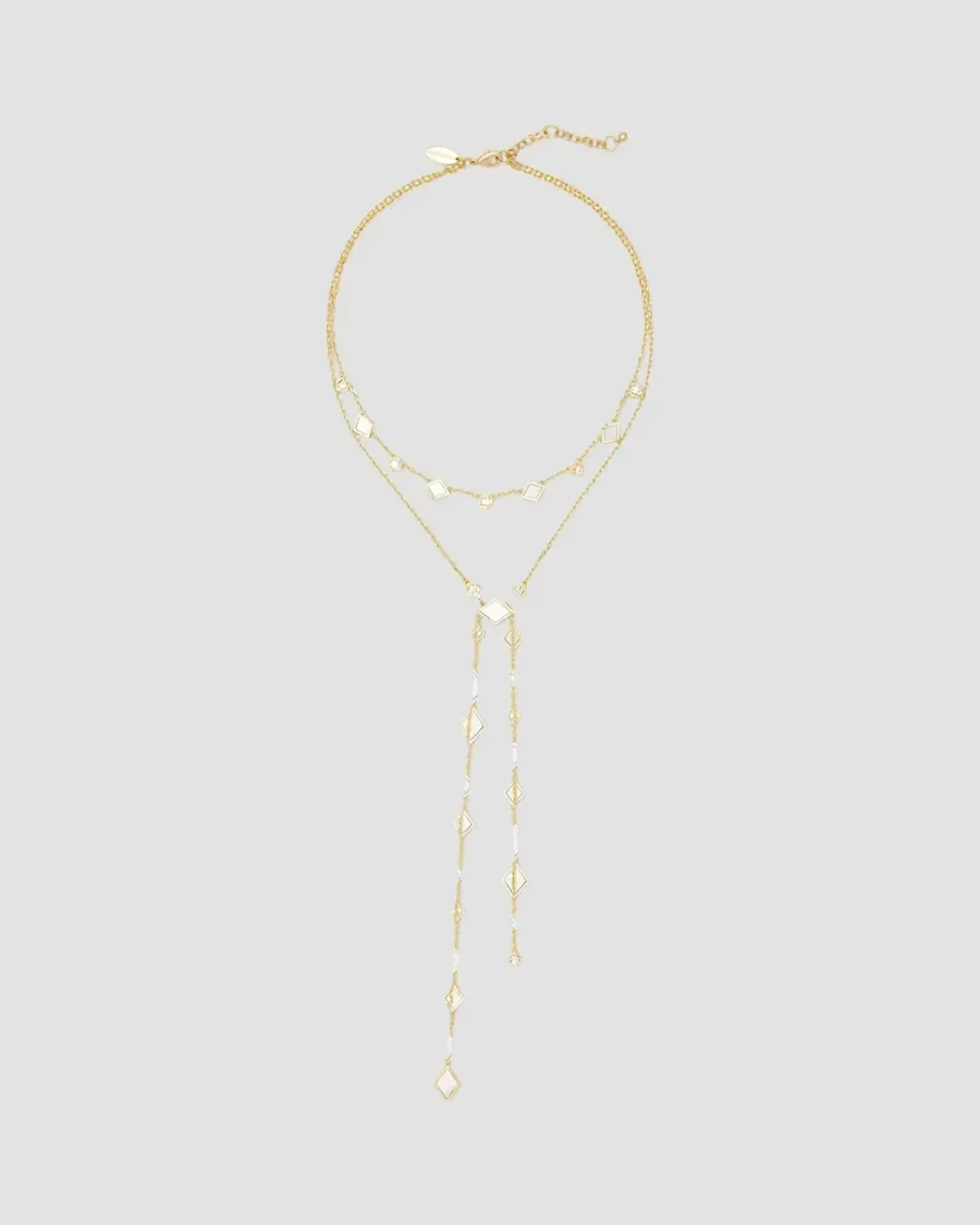Nila Goldtone, Enamel & Glass Crystal Lariat Necklace