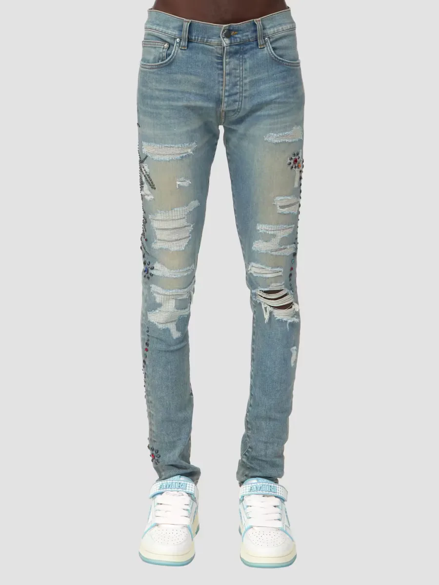 Floral Stud Skinny Jeans by AMIRI