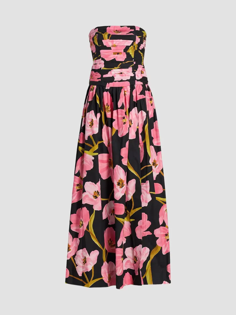 Montreal Floral Poplin Strapless Gathered Gown by Cara Cara