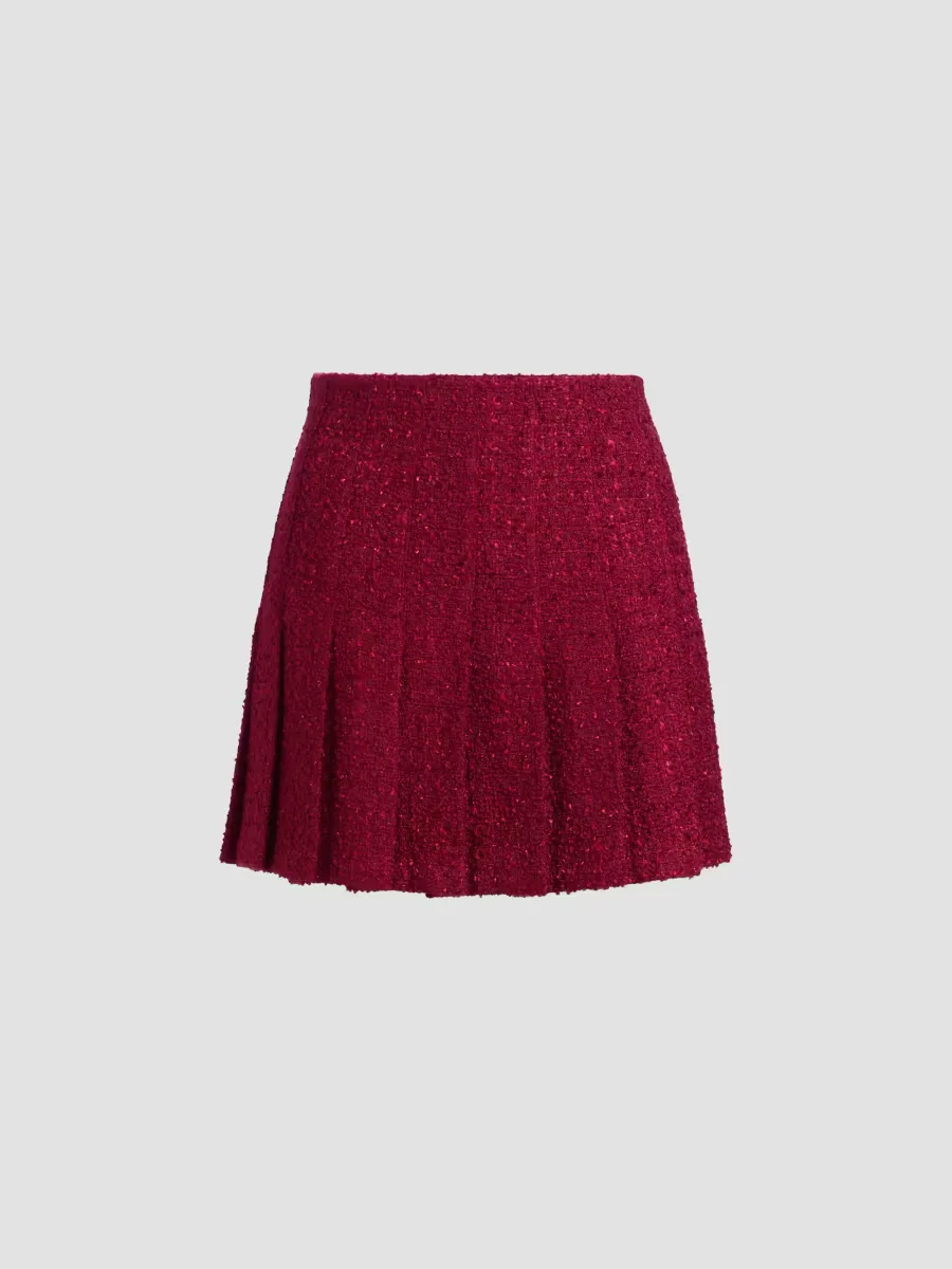 Carter Stitch Wool-Blend Pleated Miniskirt