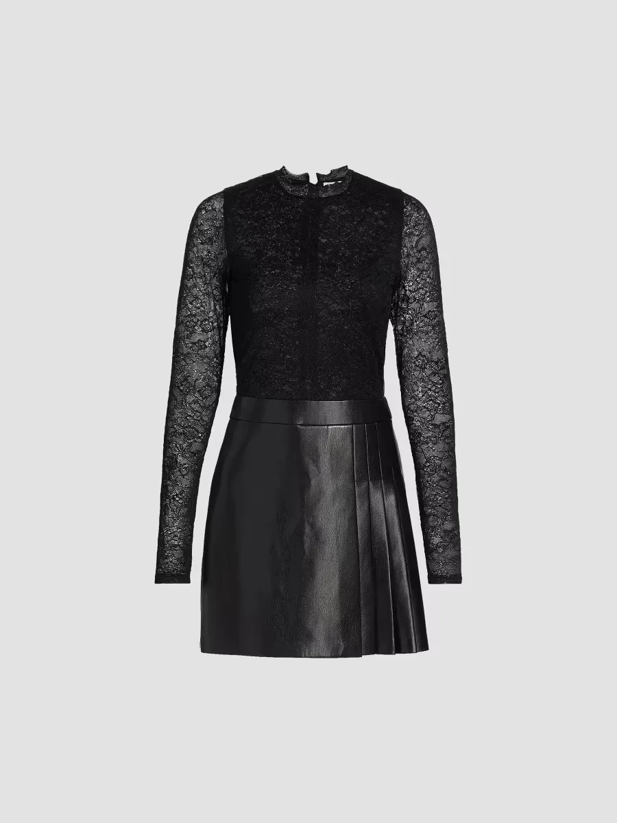 Chara Mixed-Media Pleated Minidress by Alice + Olivia
