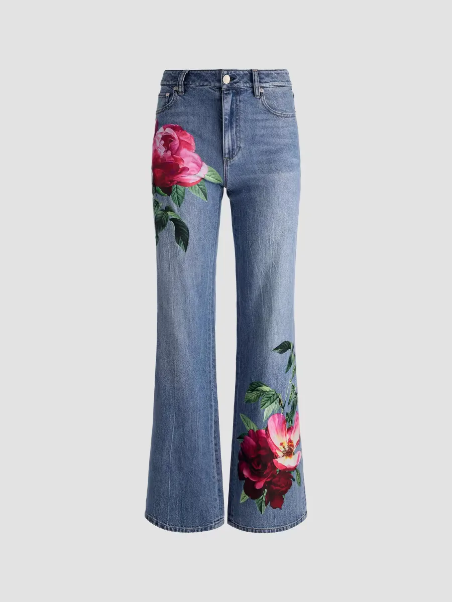 Chic Floral Placement High-Rise Flare Jeans by Alice + Olivia