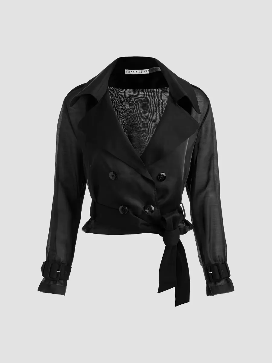 Keith Sheer-Sleeve Belted Crop Trench Jacket by Alice + Olivia