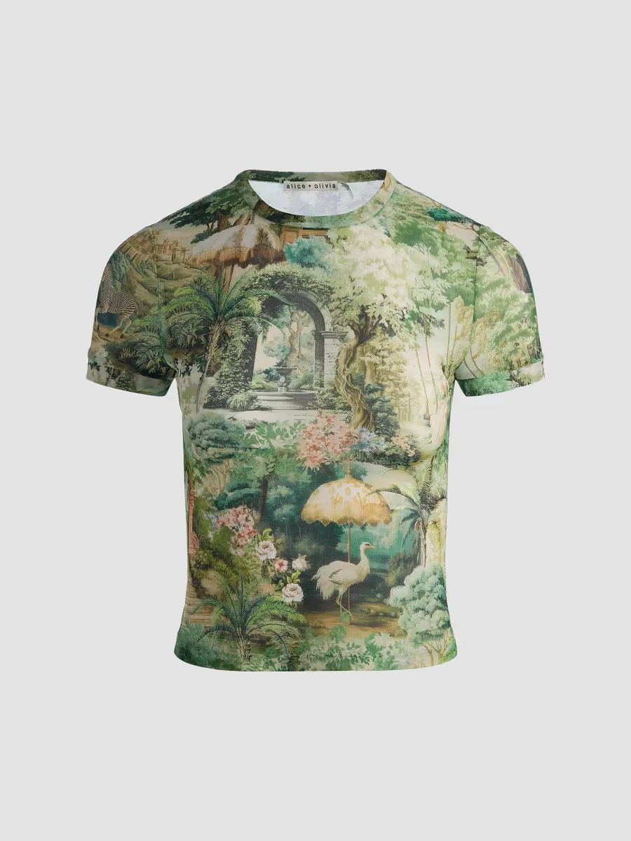 Tess Terrain-Print T-Shirt by Alice + Olivia