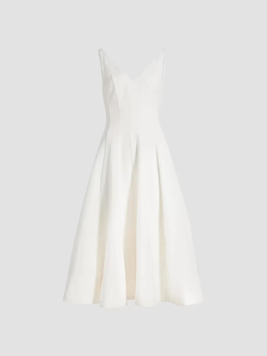 Marieta Faille V-Neck Midi-Dress by STAUD