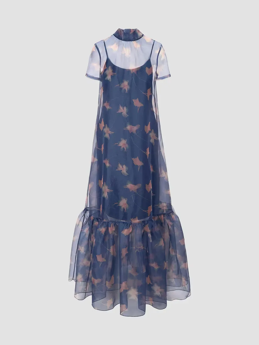 Calluna Ruffled Sheer Floral Organza Gown by STAUD