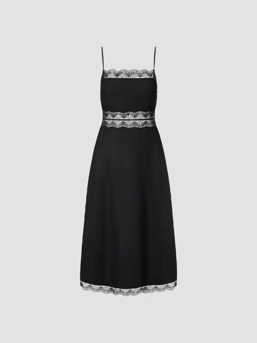Amalina Lace-Trim Linen Midi-Dress by STAUD