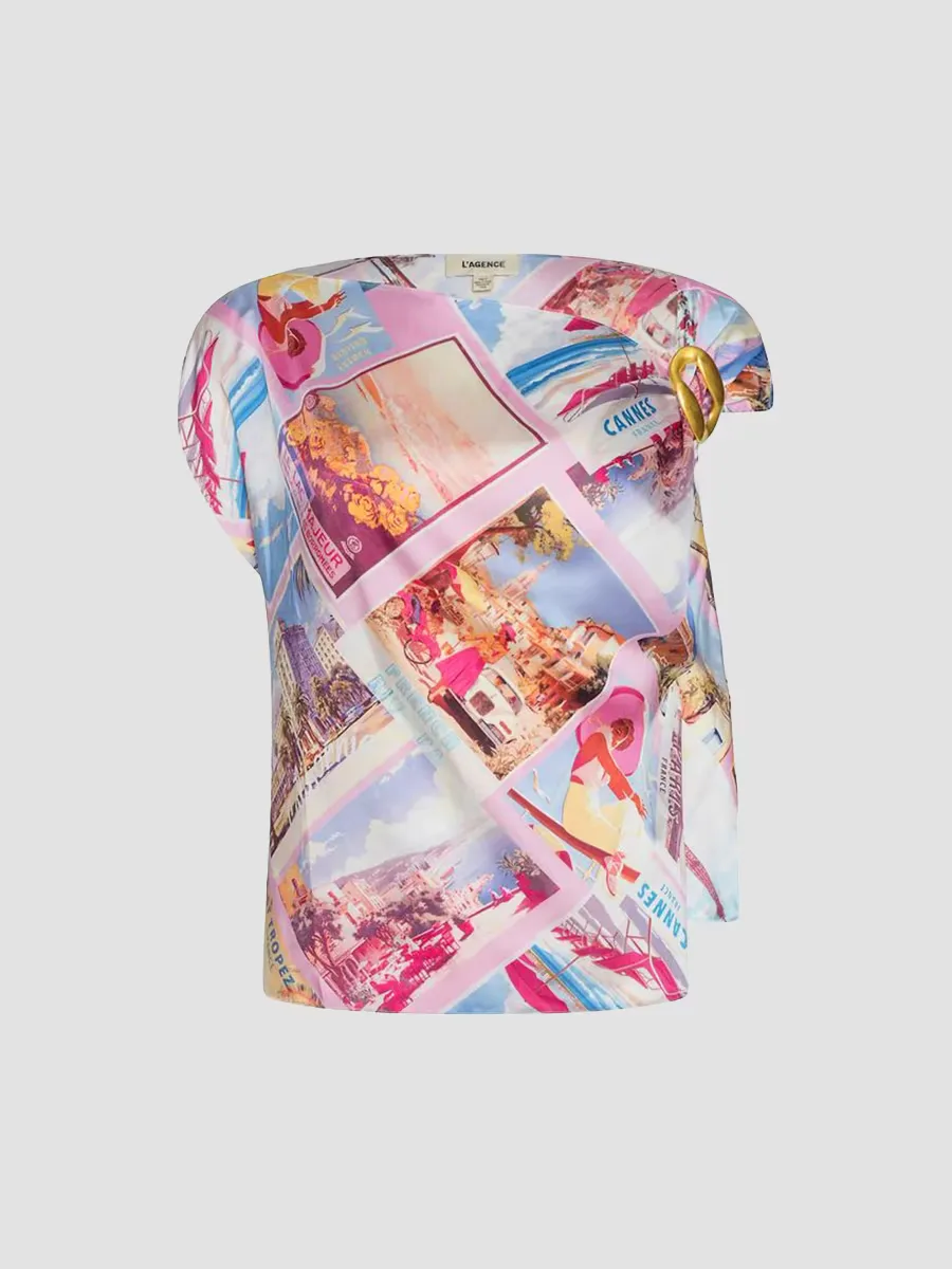 Driselle Printed Asymmetric Scarf Top by L'AGENCE