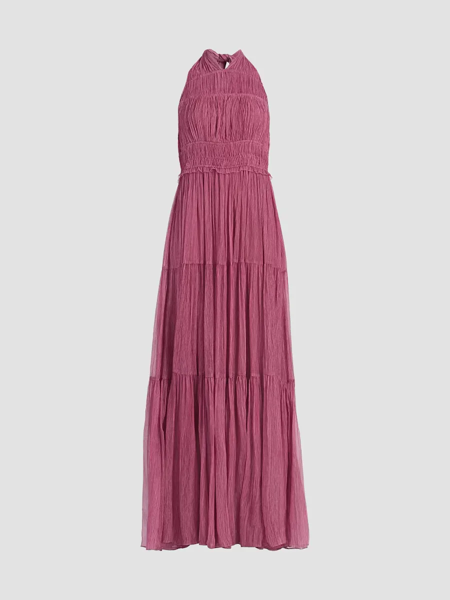 Freesia Shirred Silk Chiffon Sleeveless Gown