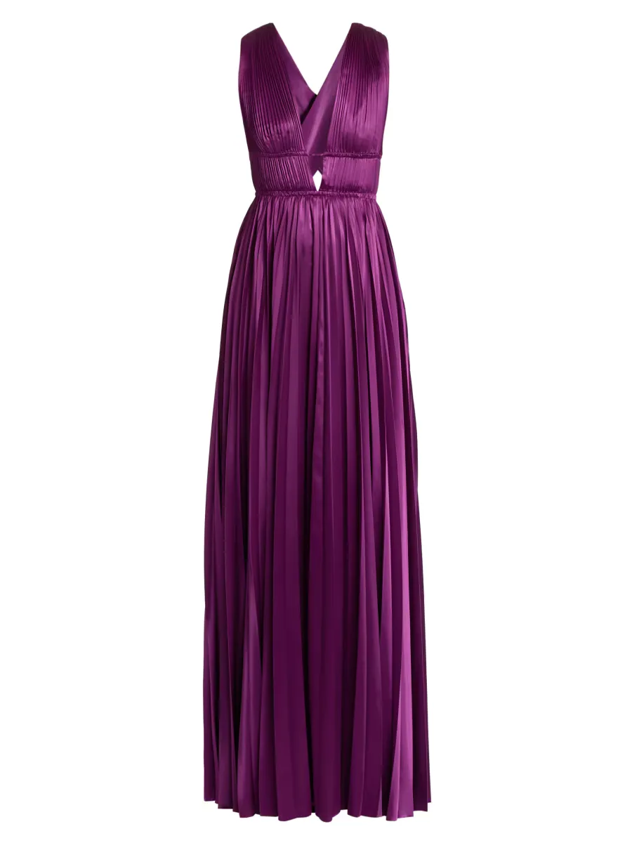 Lena Accordion-Pleated Satin Gown by Ulla Johnson