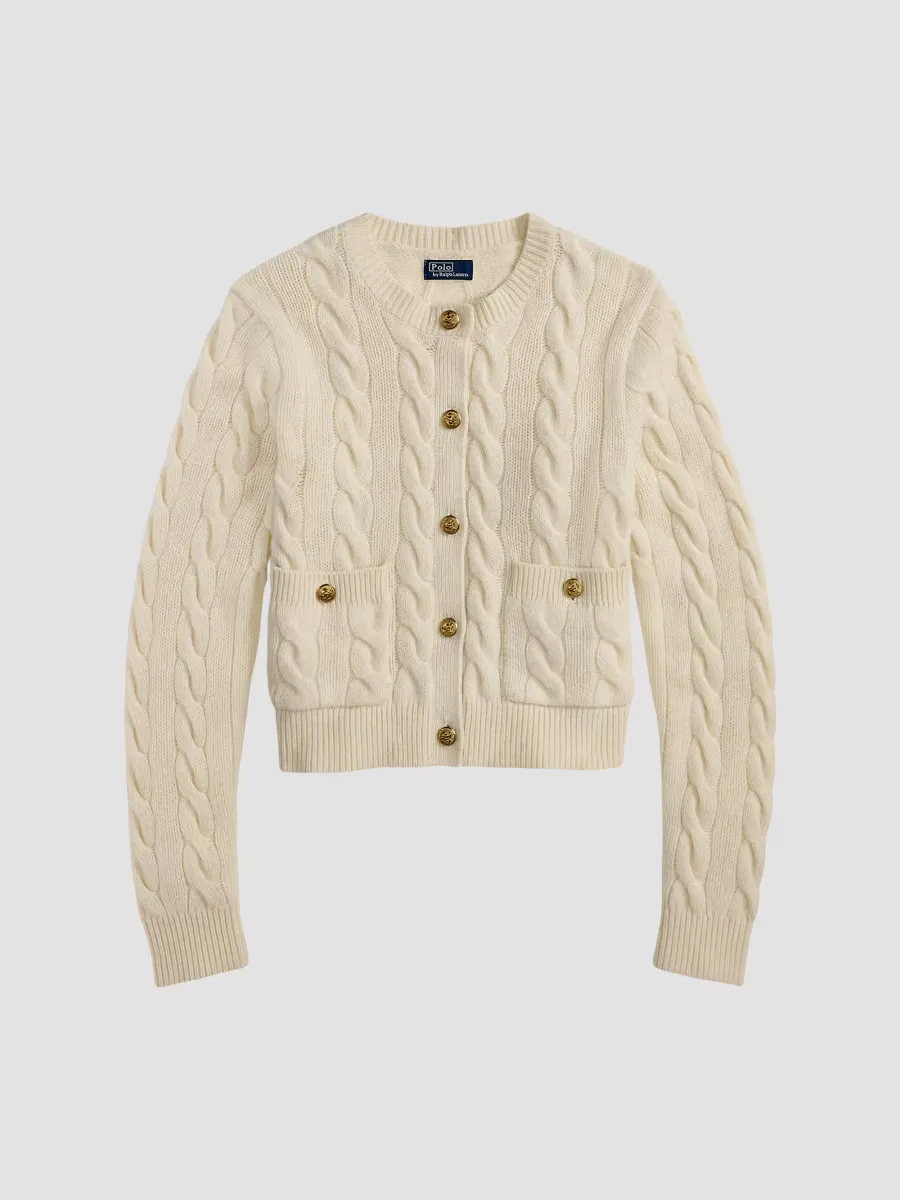 Cable-Knit Wool-Cashmere Crop Cardigan by Polo Ralph Lauren