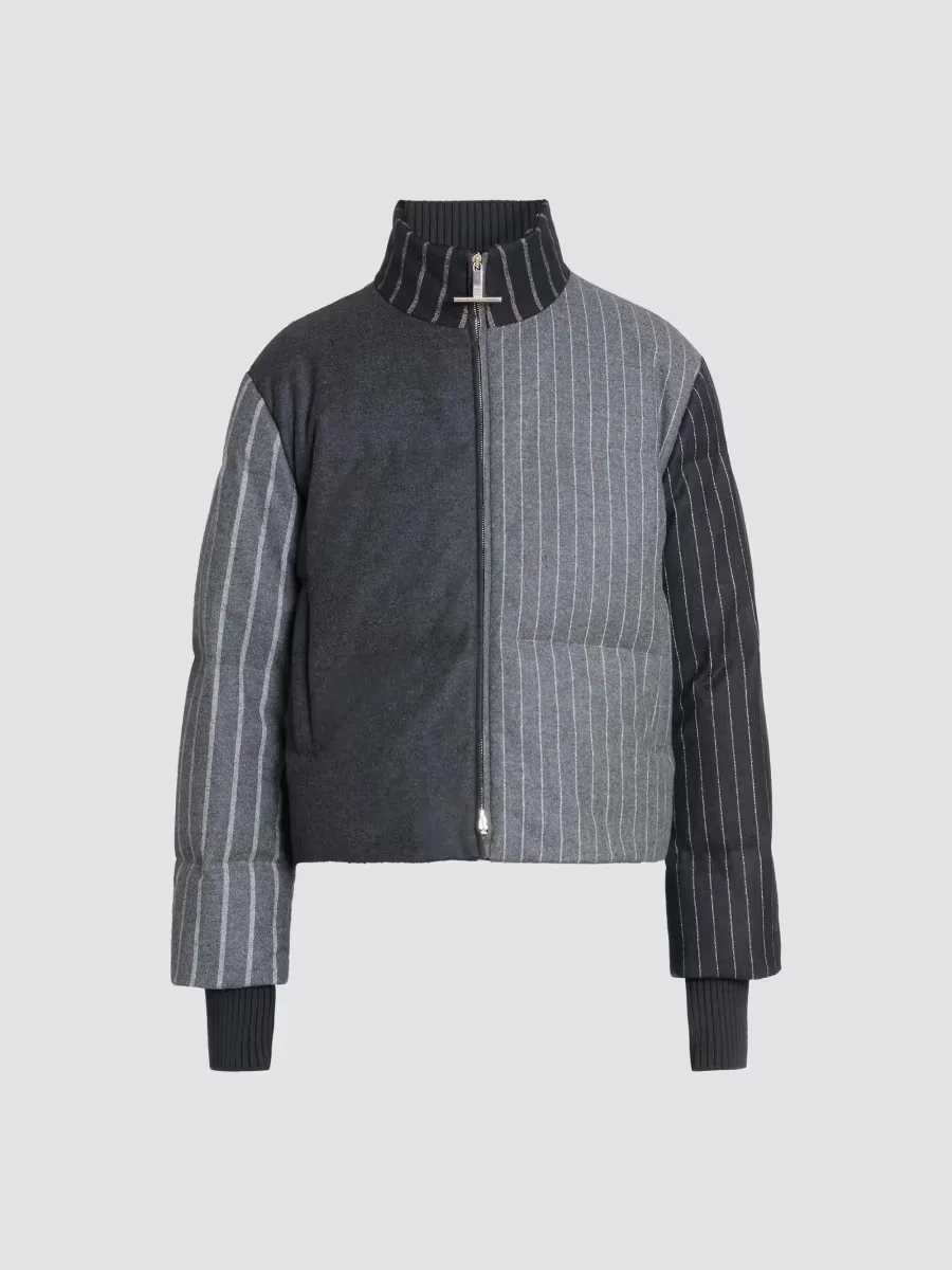 Chalk Striped Flannel Down Jacket by Thom Browne