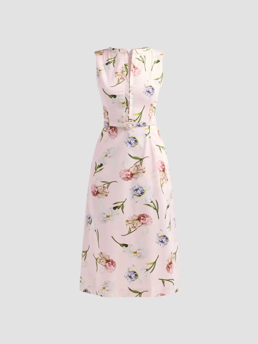 Resort Painted Iris Poplin Day Dress by Oscar de la Renta