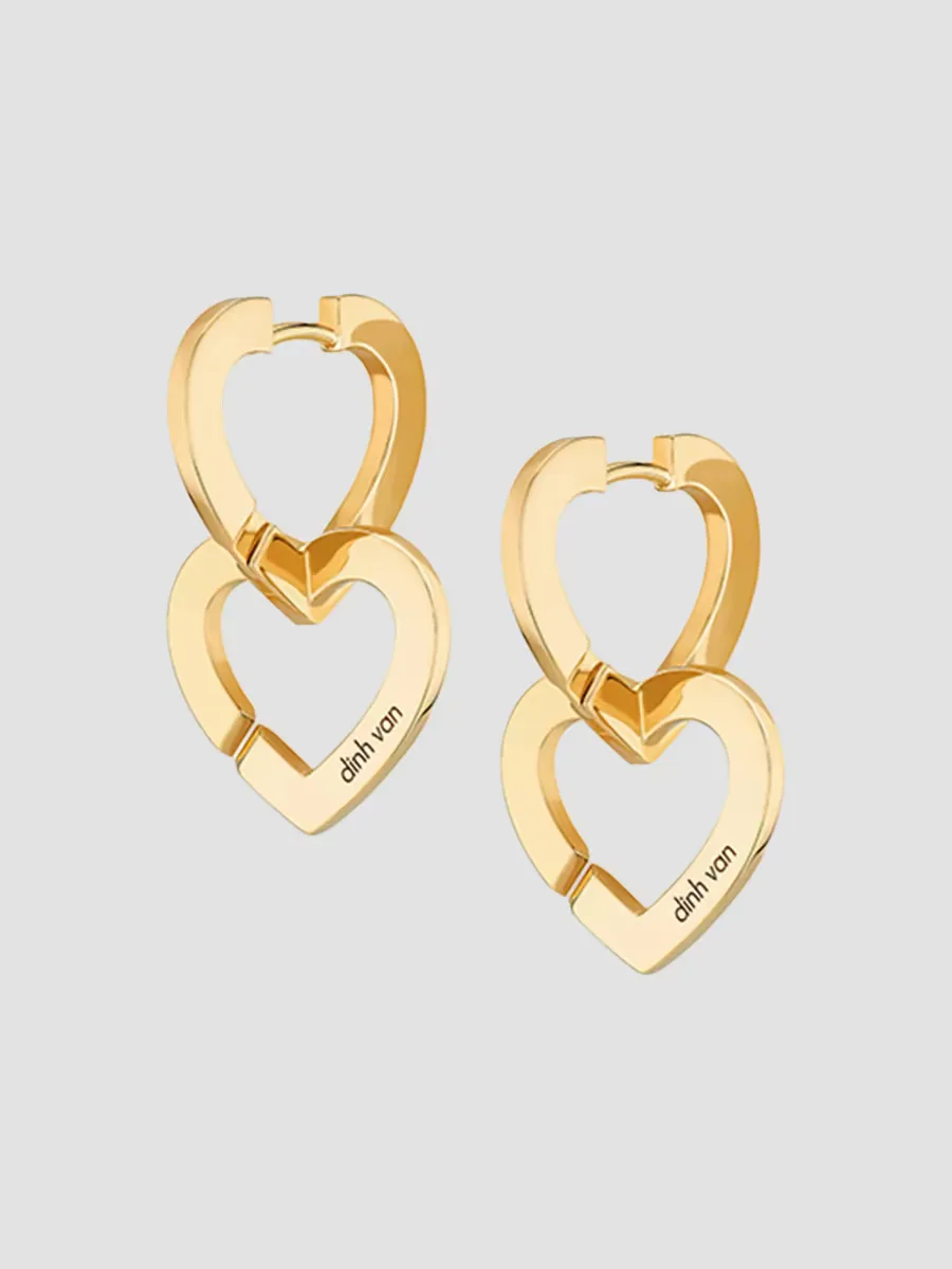 Double Couers 18K Yellow Gold Single Drop Earring by dinh van