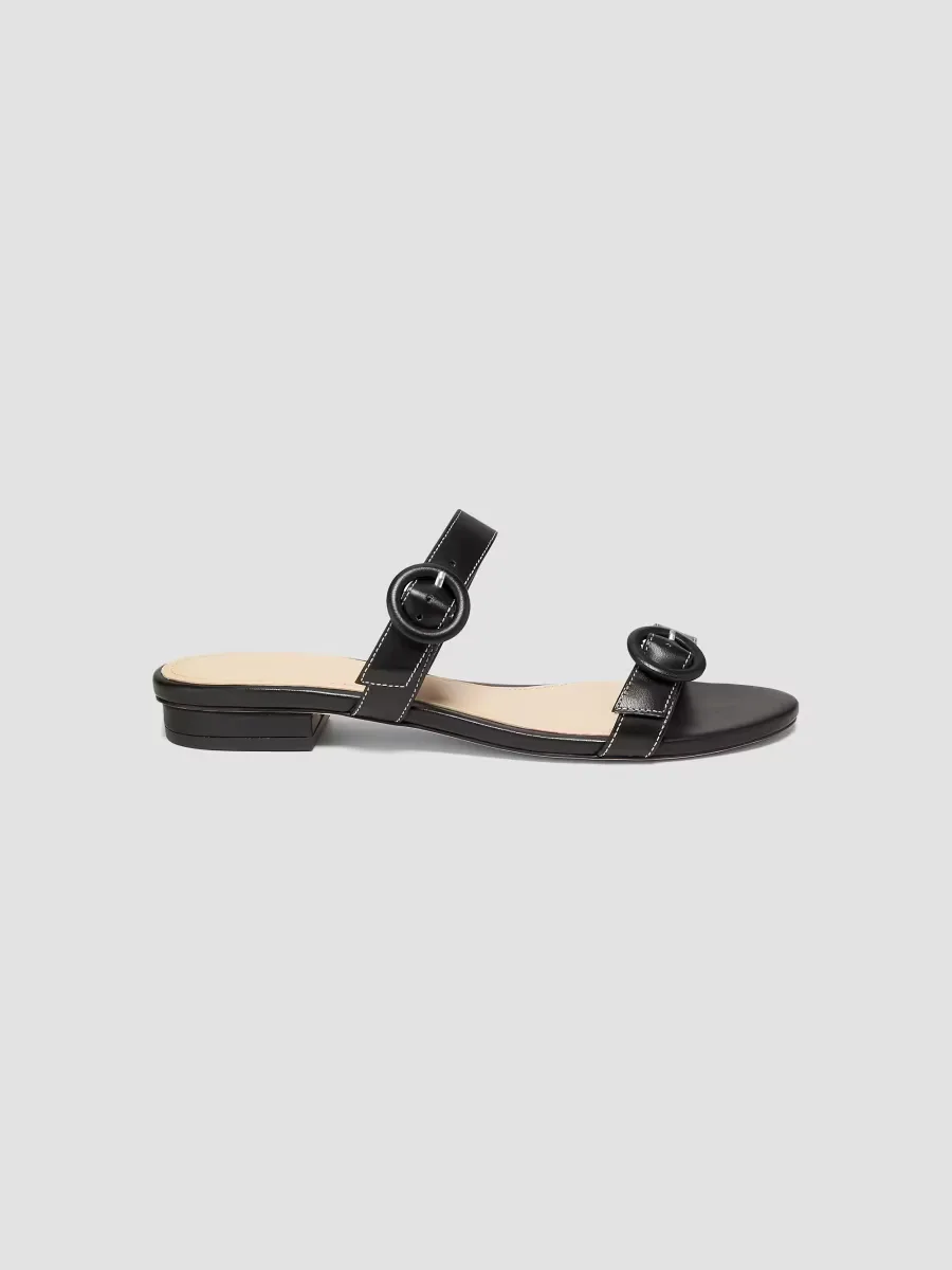 Double Buckle Leather Flat Sandals by 22lev