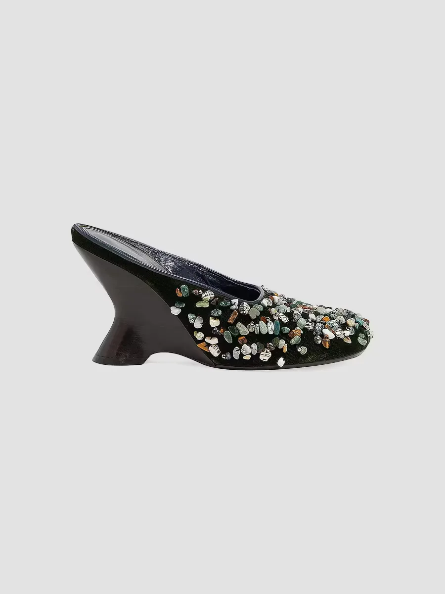 90MM Stone-Embellished Velvet Mules