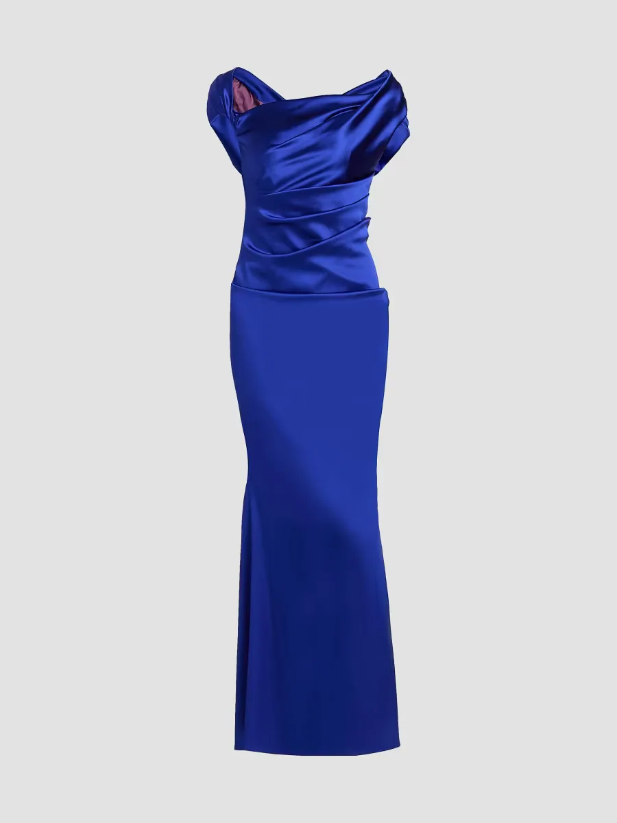 Draped Satin Asymmetric Sheath Gown