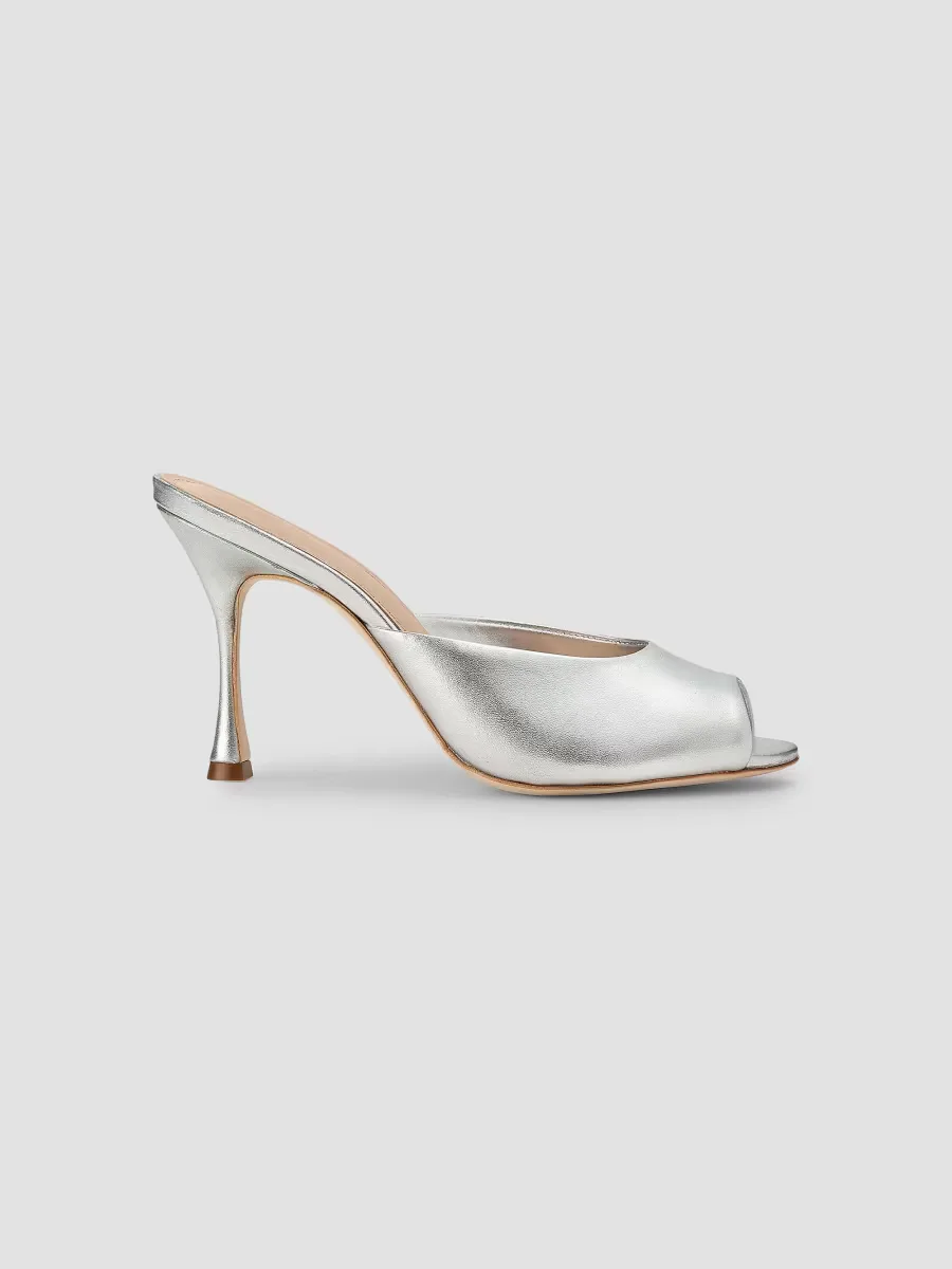 90MM Leather Peep-Toe Mules