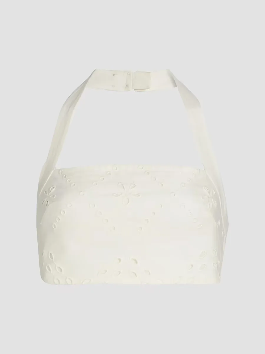 Broderie Anglaise Halterneck Bralette Top by Hemant & Nandita