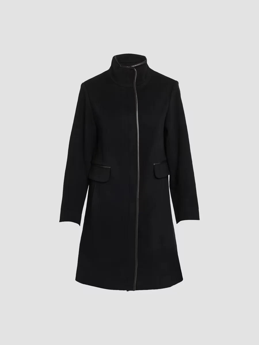 Margaux Leather-Trim Wool Coat by Fleurette