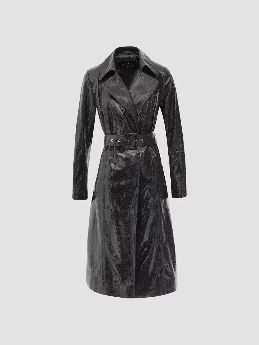 Metis Suede Python Printed Belted Trench Coat by Gorski