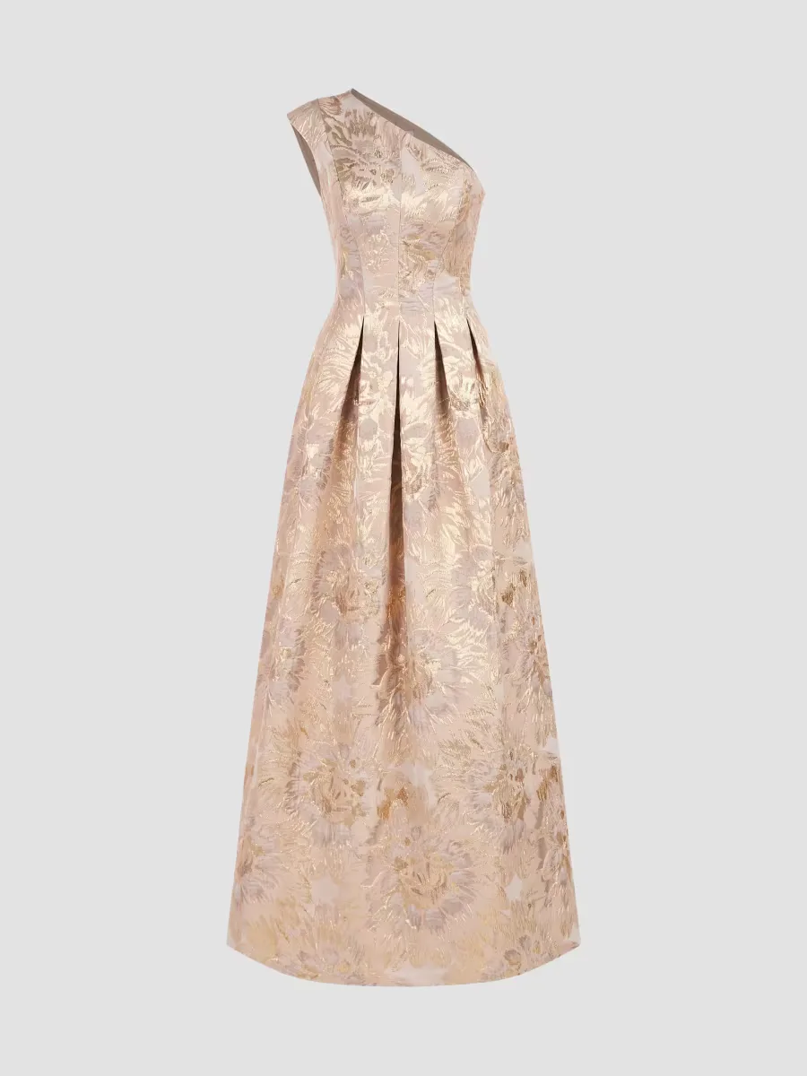 Carolyn Jacquard One-Shoulder Gown