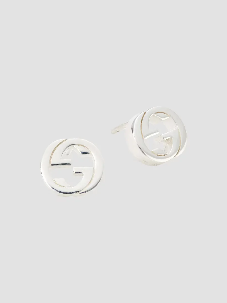 Interlocking-G Stud Earrings in White Gold by Gucci