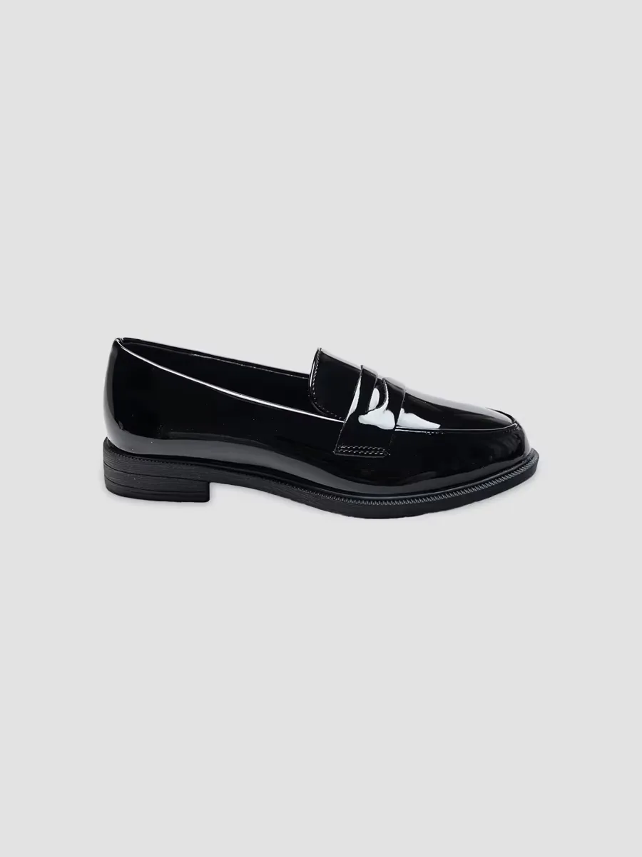 Faux Patent Leather Penny Loafers by Moustache