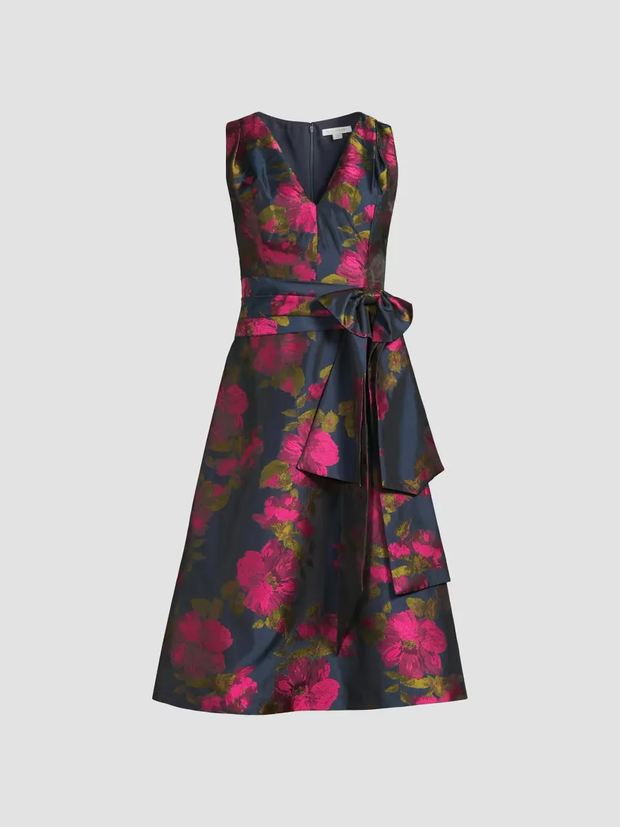 Elisa Pleated Floral Taffeta Cocktail Dress by Kay Unger