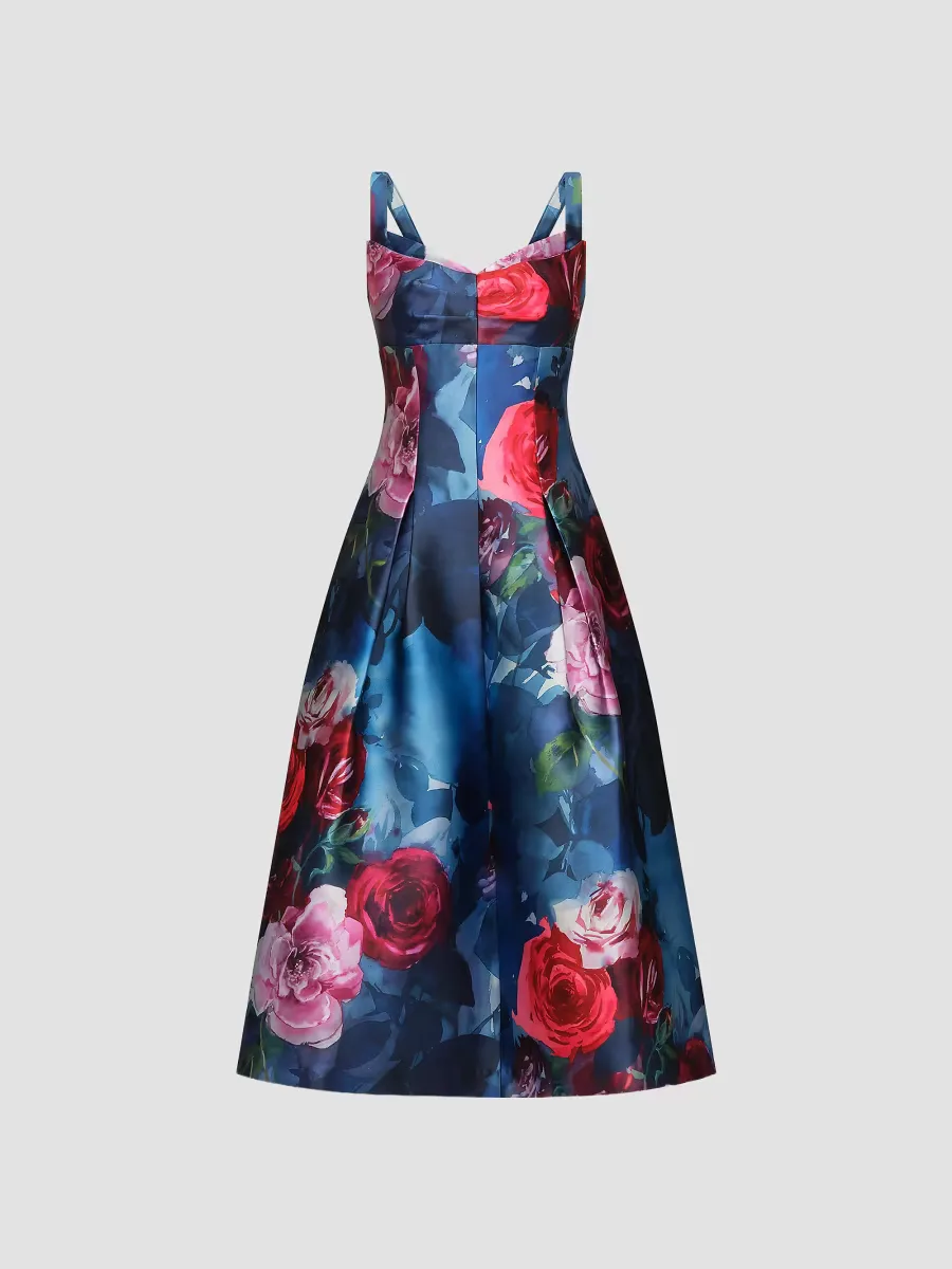 Adria Floral Satin Tea-Length Dress by Kay Unger