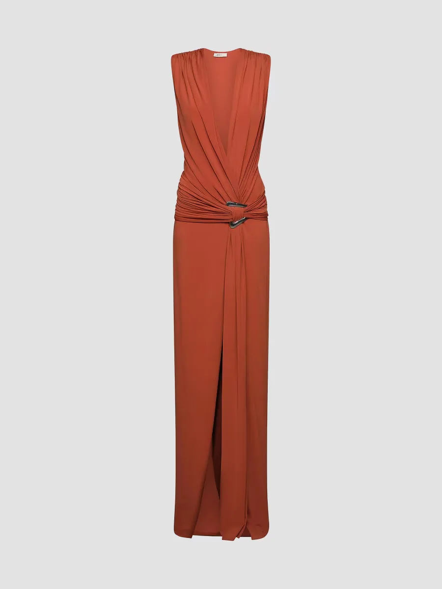 Jil Draped Plunge-Neck Gown