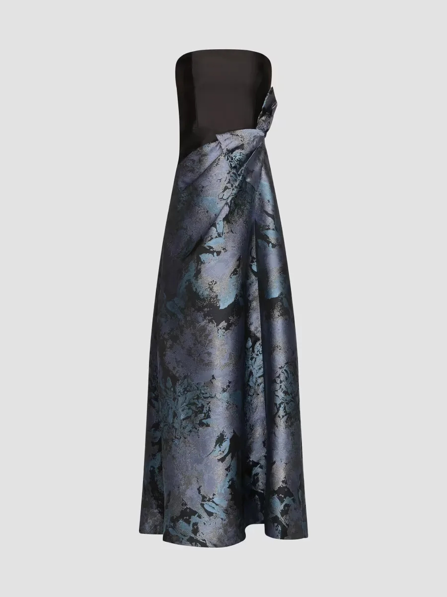 Eva Dauphine Jacquard Asymmetric Gown