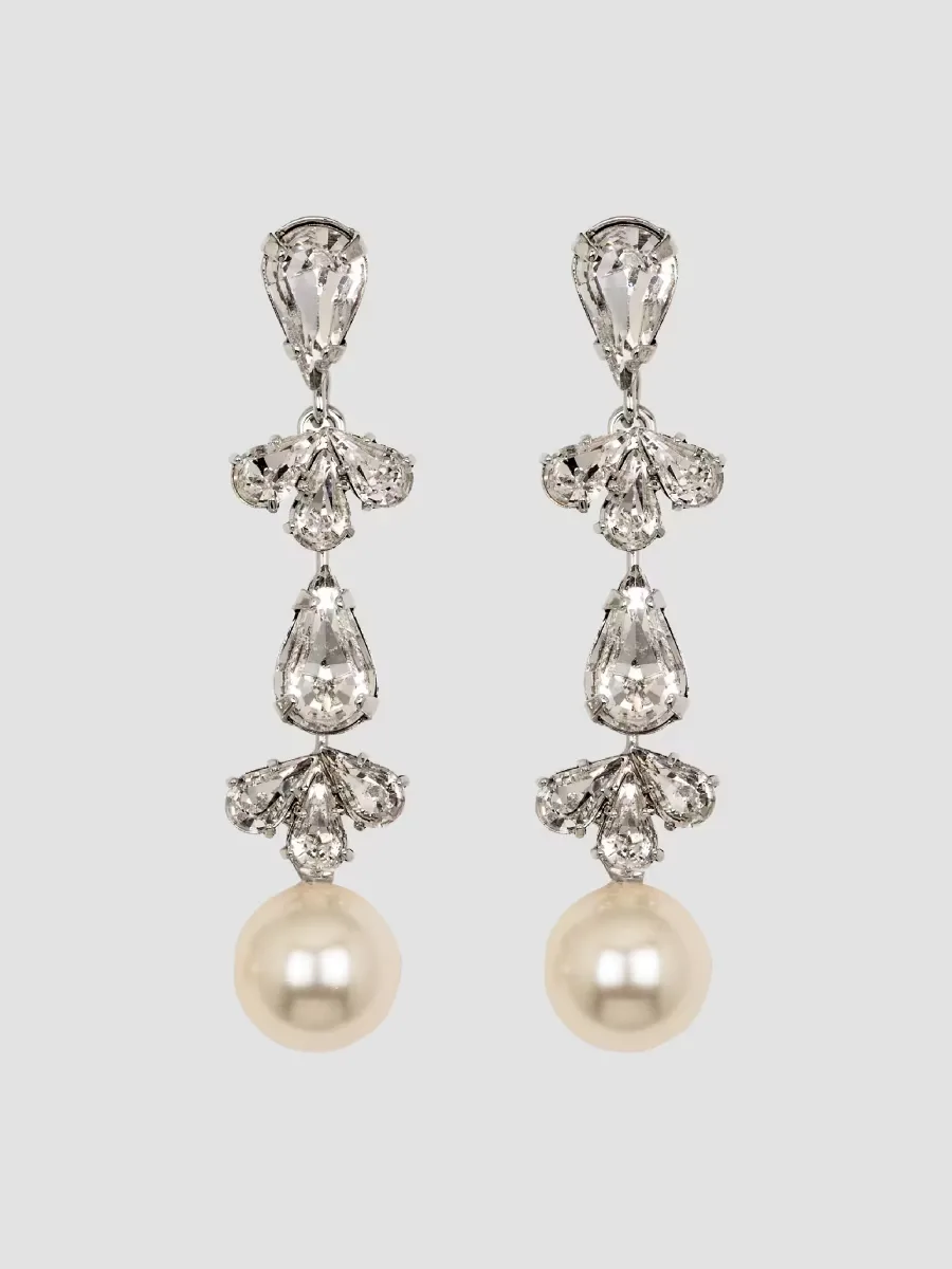 Jennifer Behr Betta Rhodium-Plated, Crystal & Imitation Pearl Drop Earrings
