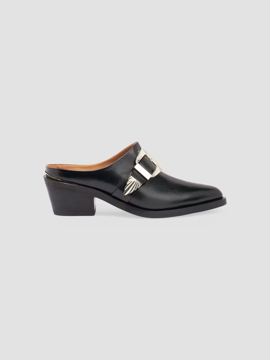 Moll 55MM Buckle-Detailed Leather Mules by Partlow