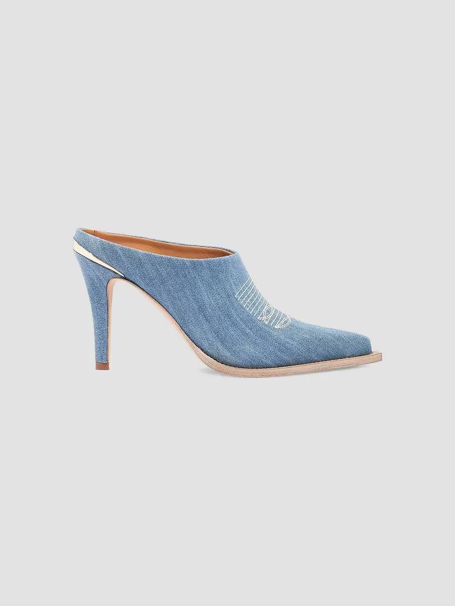 Lainy Denim 95MM Western Mule Pumps by Partlow