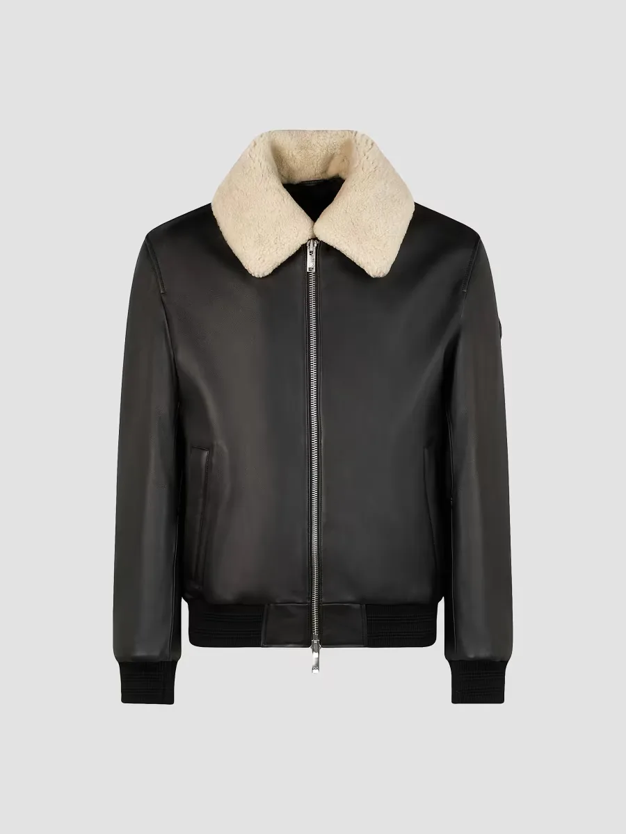Toba Shearling-Trim Leather Bomber Jacket