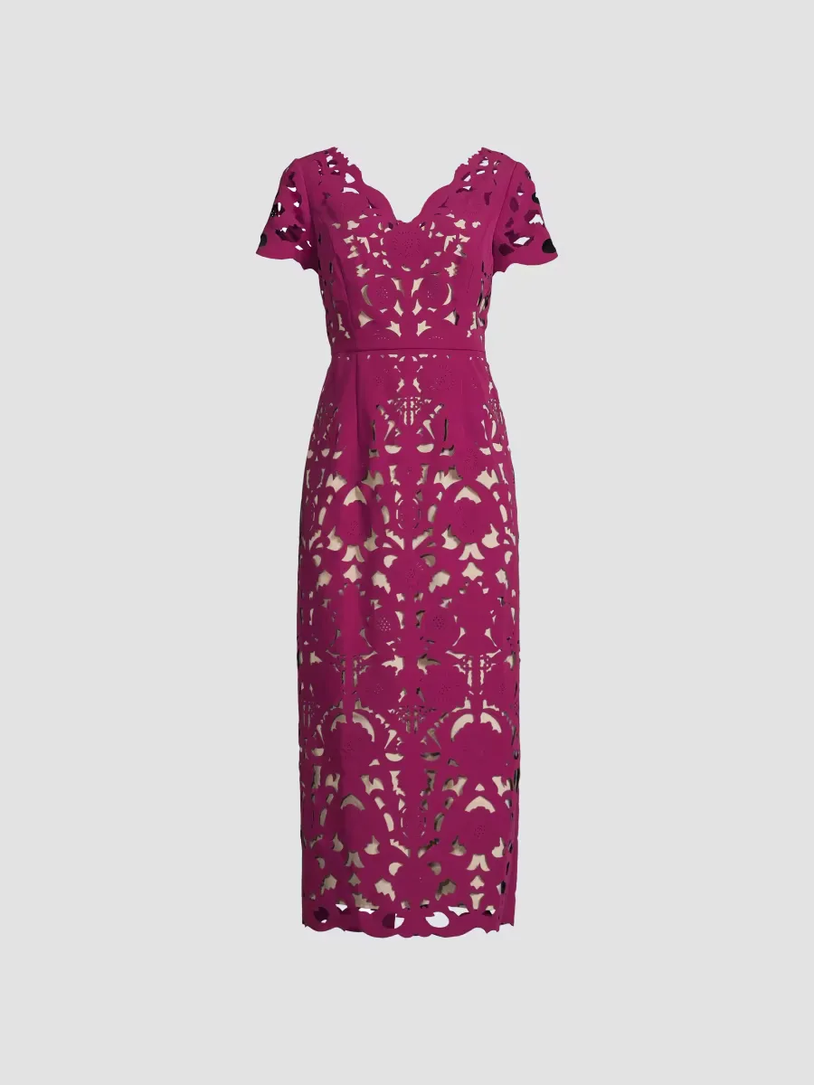 Floral Crepe Laser-Cut Midi-Dress
