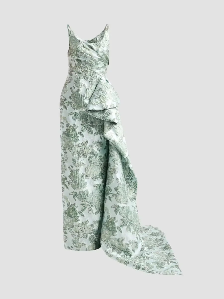Jacquard Draped Gown by Pamella Roland