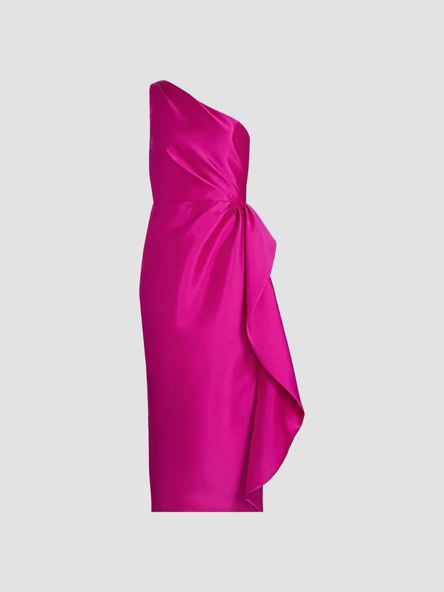 Satin One-Shoulder Ruffle Cocktail Dress