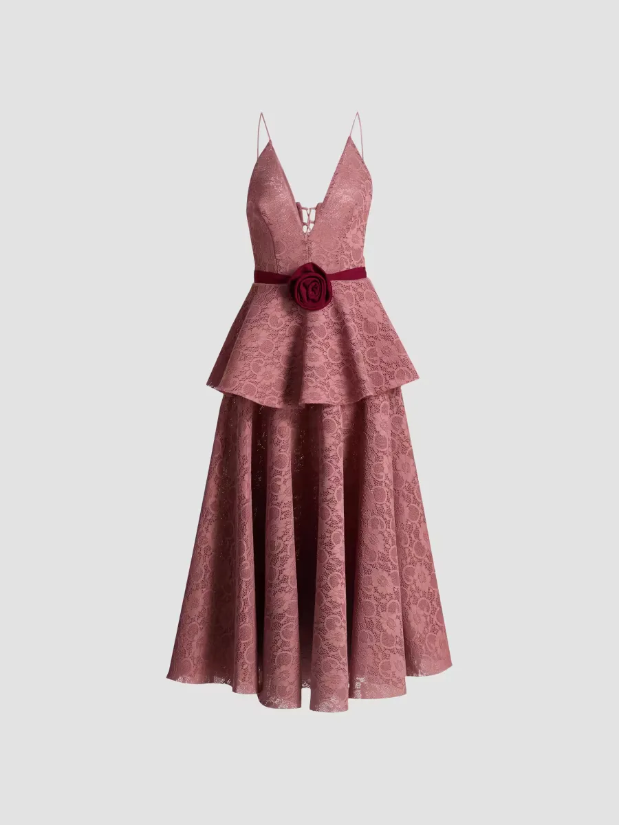 Almira Bonded Lace Peplum Cocktail Dress