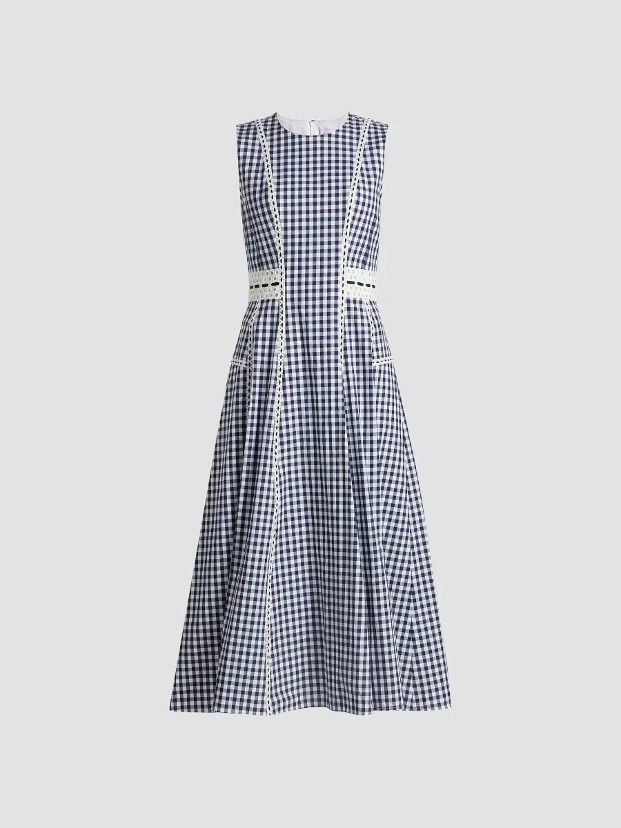Sloane Gingham Eyelet Midi-Dress by Tanya Taylor