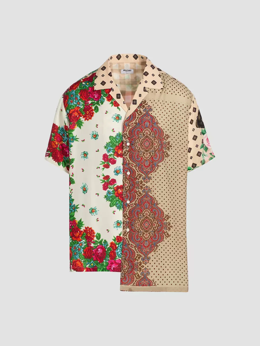 Spliced Silk Camp Shirt by Moschino