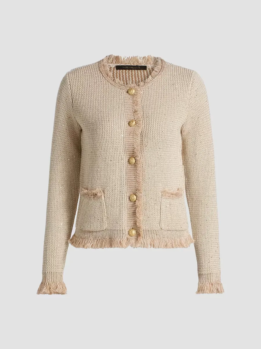Kailey Metallic-Knit Frayed Linen-Blend Cardigan by Kobi Halperin