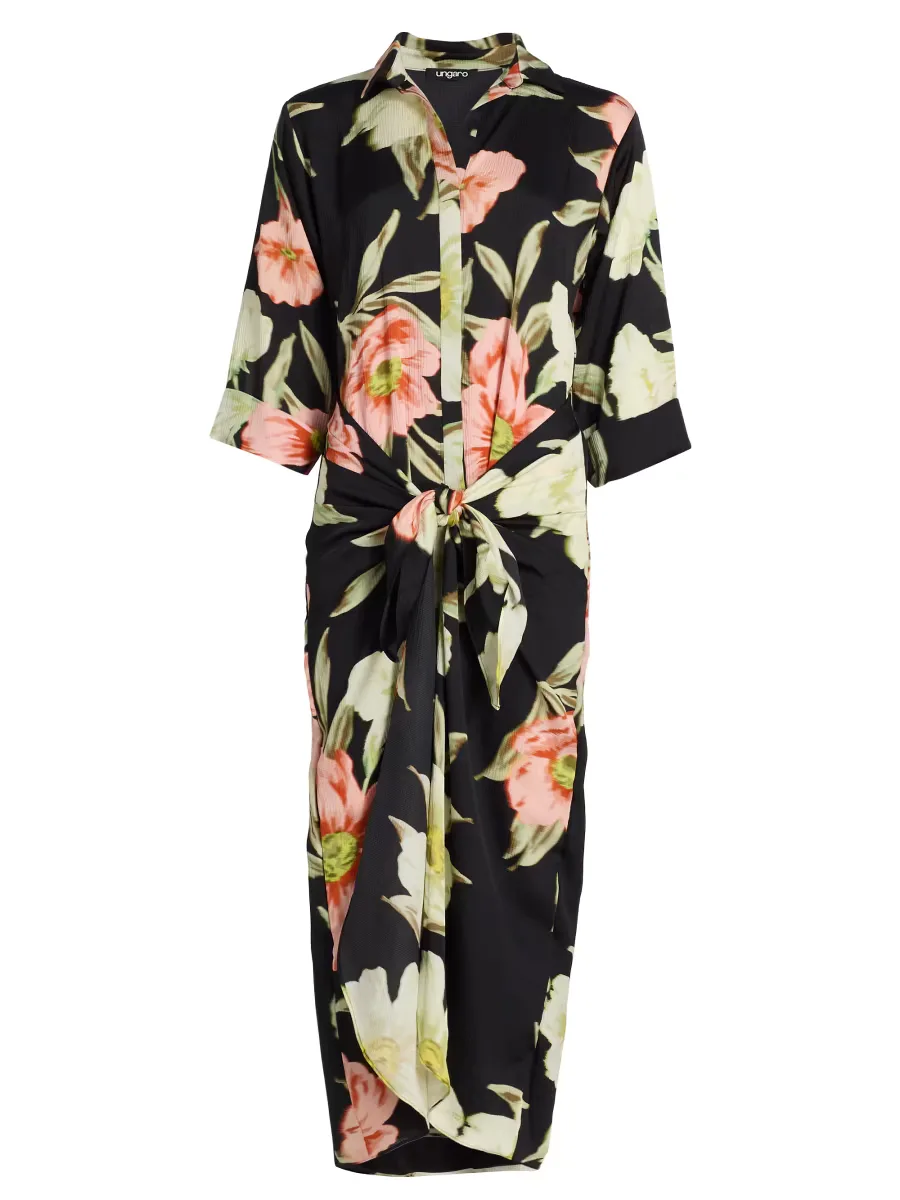 Iris Floral Tie-Waist Shirtdress by Ungaro