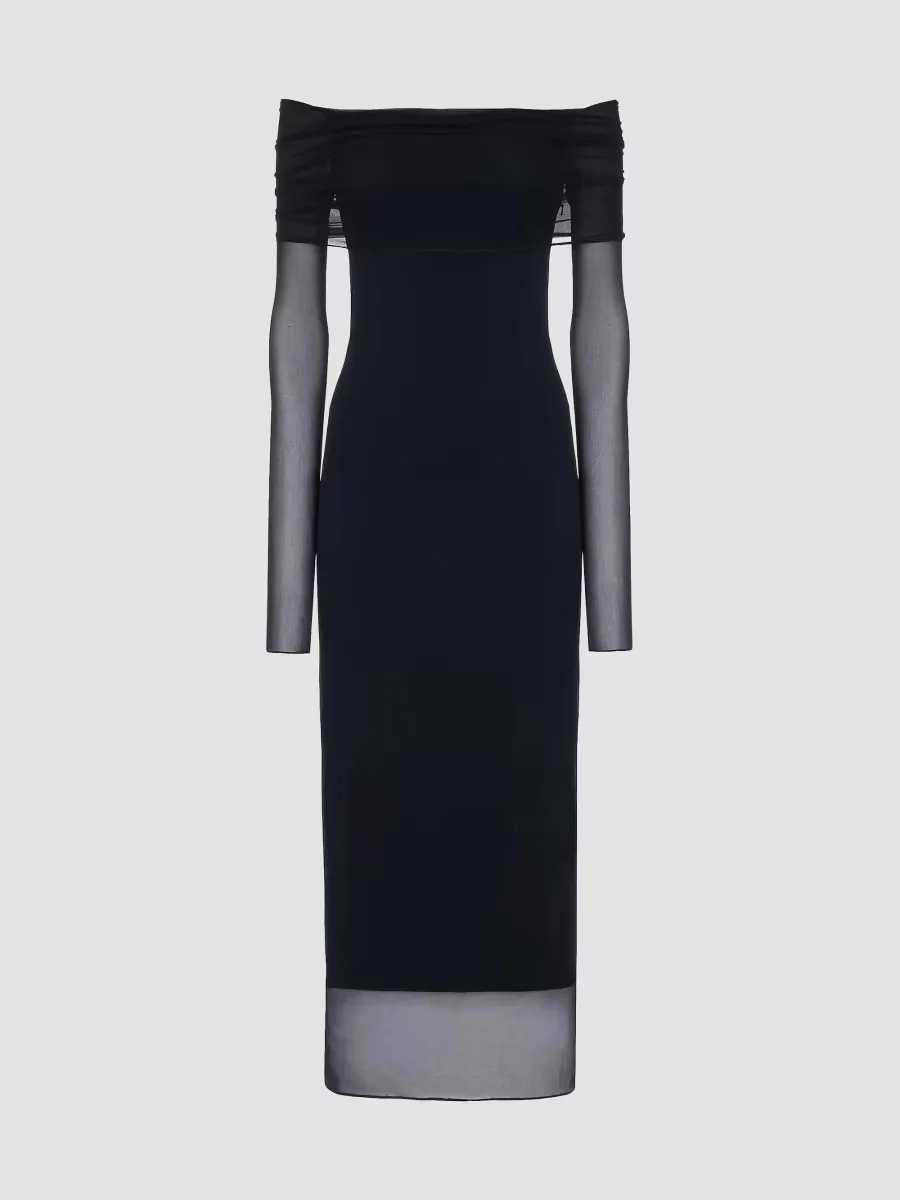 Audria Mesh Jersey Sheath Midi-Dress