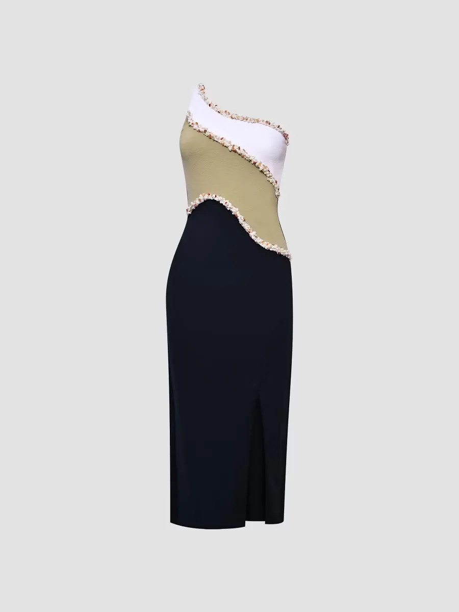 Jade Colorblocked One-Shoulder Midi-Dress by PatBO