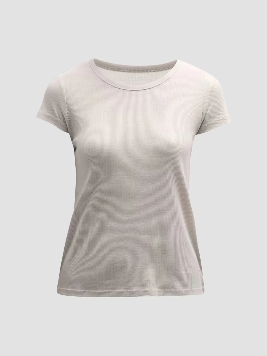 Ribbed Stretch Cotton T-Shirt by Majestic
