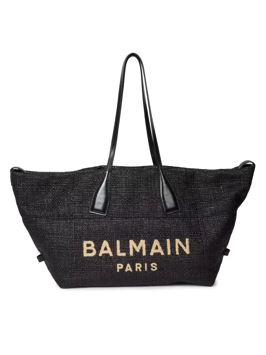 Track Logo Raffia Tote Bag by Balmain